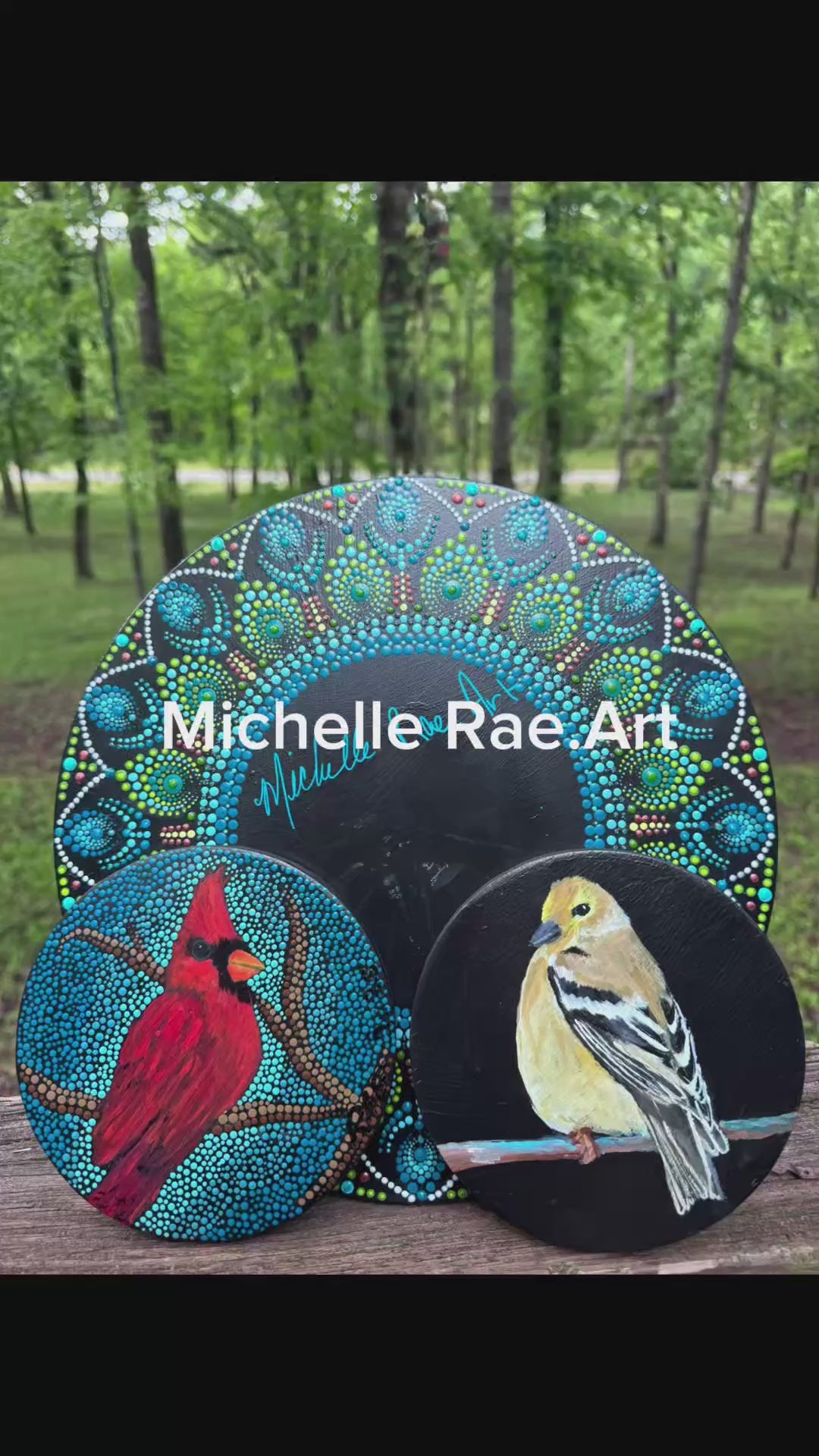 Load video: Michelle Rae changes the center of the Cardinal and The Finch artwork.